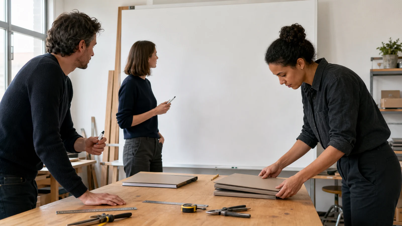 Équipe organisant son travail avec des outils physiques
